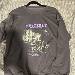 Gray Graphic Sweatshirt with Purple Text
